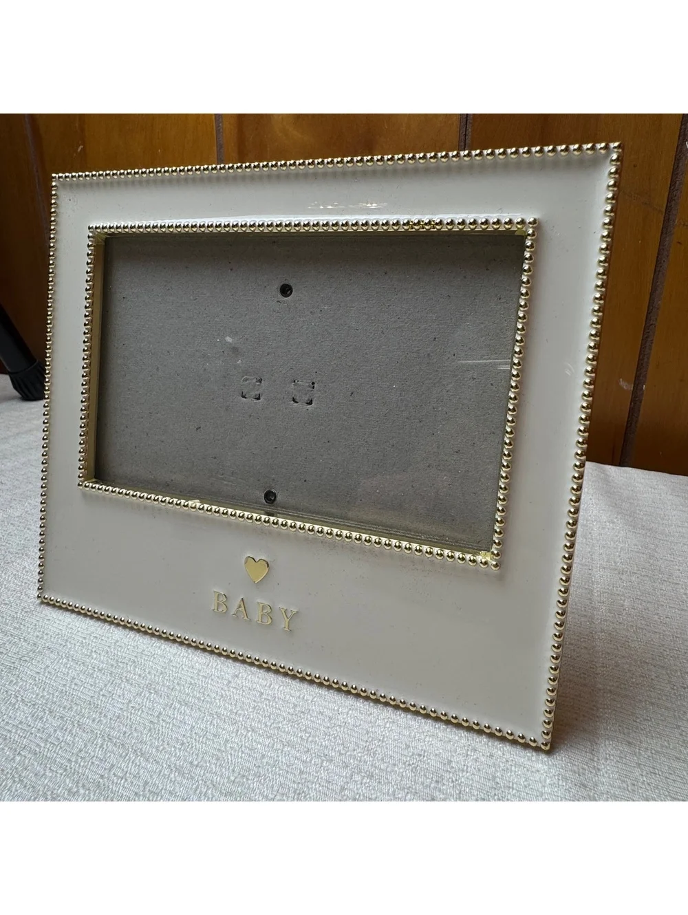 Pottery Barn Kids Baby 4x6 Picture Frame Ivory Enamel Gold Beaded Trim